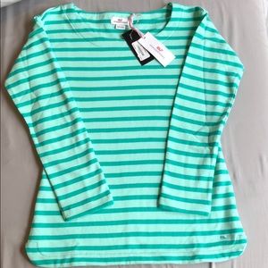 Vineyard Vines teal striped boat neck shirt